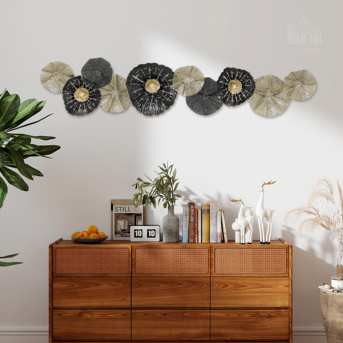 WANDDEKO Moderne Metallbild Wandskulptur mit kreisförmigen Scheiben Wandbild - Schwarz, Metall (7/29/134cm) - HOMCOM