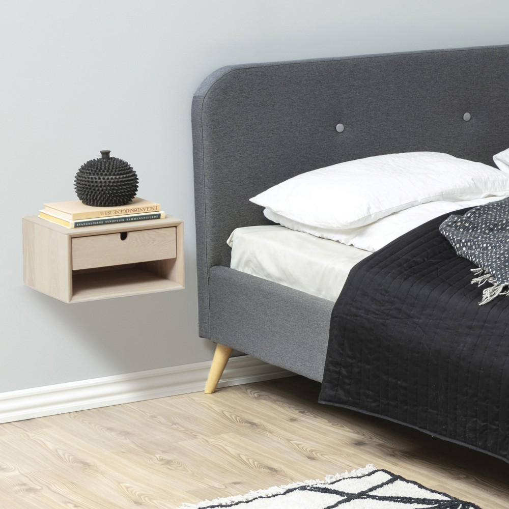 WAND-NACHTTISCH mit 1 Schublade und 1 Fach aus Holz - TROGON - Weißes Holz - Eschefarben, Holz (37/21/32cm) - Drawer