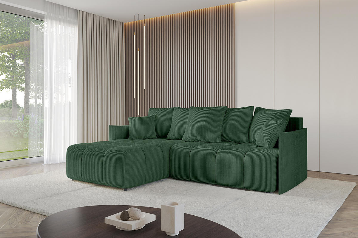 ECKSOFA Ottomane links LONLI-L 251x189x68 Grün Cord - Grün, Holzwerkstoff/Kunststoff (251/189cm) - ALTDECOR