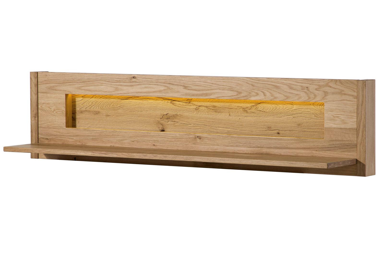 WANDREGAL Wildeiche inkl. LED 164x25x38 natur geölt CARDIFF #151 - Naturfarben, Holz (164/38/25cm) - Massivmoebel24