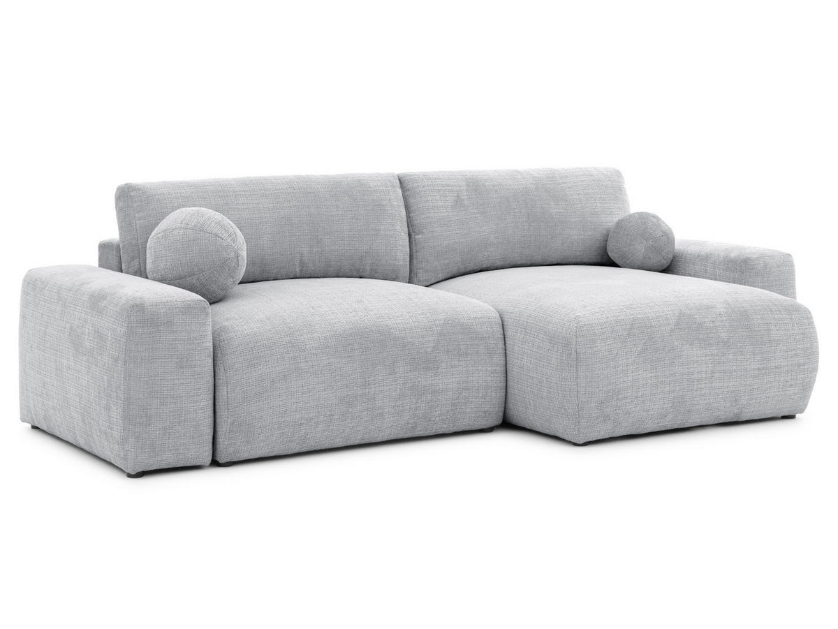 ECKSOFA Puffy mit Schlaffunktion und Bettkasten - besonders weich und puffig aus Hellgrau Chenille-Stoff - Ottomane rechts - Hellgrau/Schwarz, Holz/Kunststoff (266/138cm) - S-Style Möbel