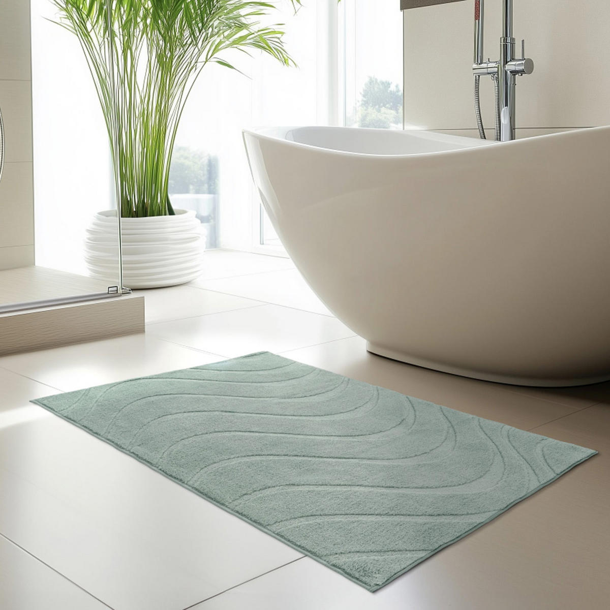 BADTEPPICH Waschbar Bath Waves 400 Jade-Grün 40x60 cm - Grün, Textil (40/60cm) - carpet city