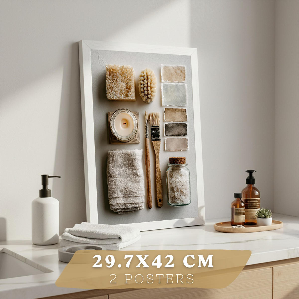 PLAKÁT sada 2 dekorační koupelnových se mýdla, šálky, umělecký Bezrámové A3 - čirá, papír (42/29.7/3cm) - Nacnic
