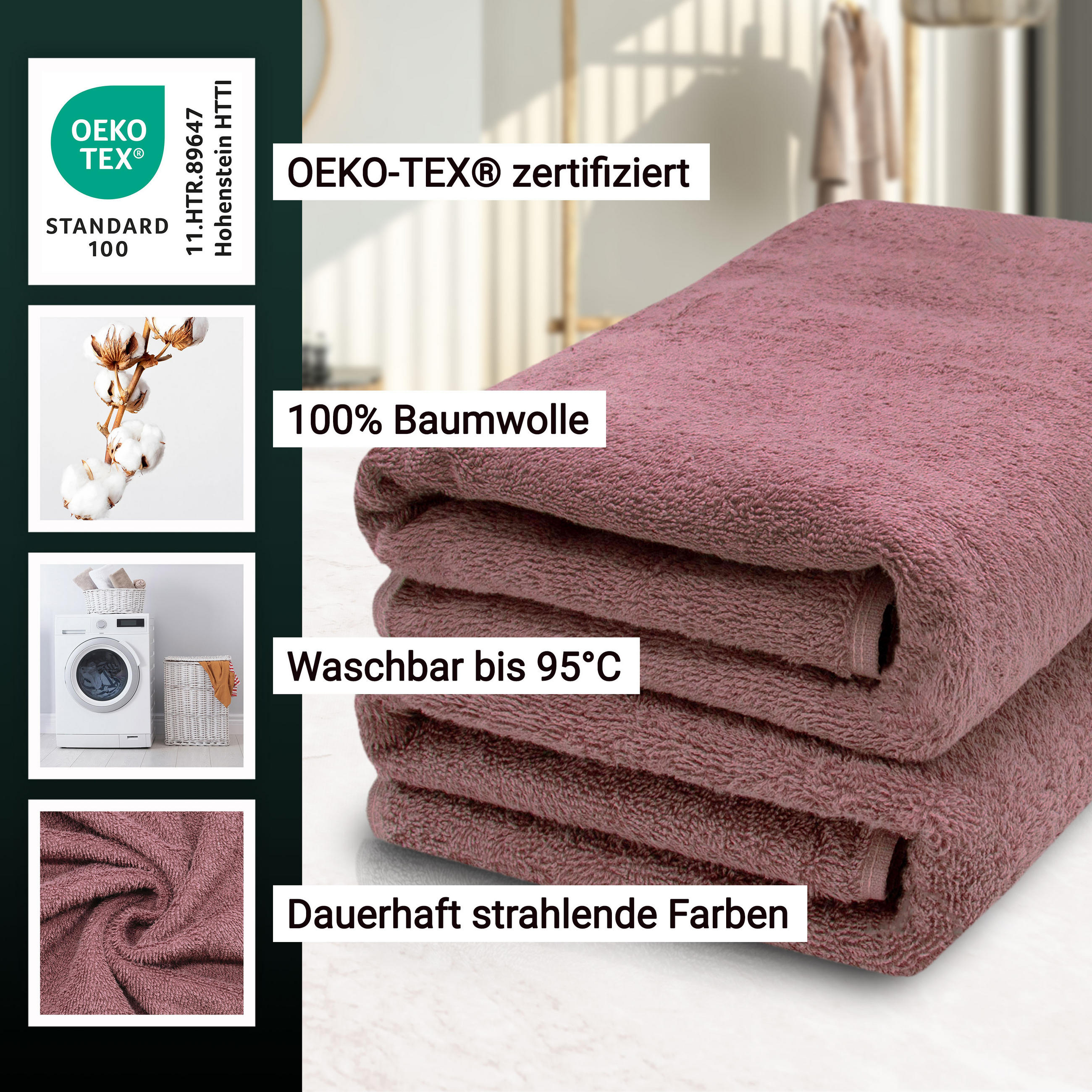 SAUNATUCH, 2er-Set, 70x200 cm, 100% Baumwolle, Rosa - Altrosa, Textil (70/200cm) - Zollner