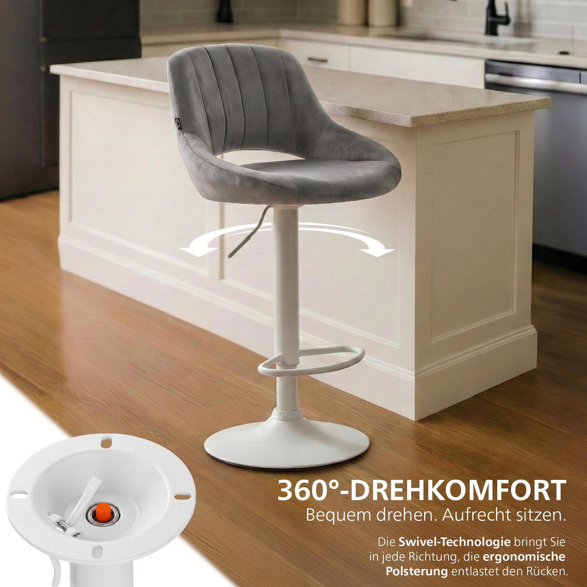 BARHOCKER Samt Dunkelgrau - Dunkelgrau/Weiß, Textil/Metall (47/85/48cm) - CLP