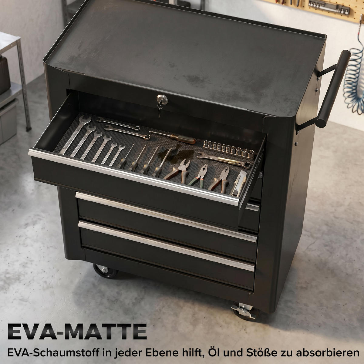 WERKSTATTWAGEN leer Werkzeugwagen abschließbar mit 5 Schubladen Schwarz - Schwarz, Metall (33/75/61.6cm) - HOMCOM