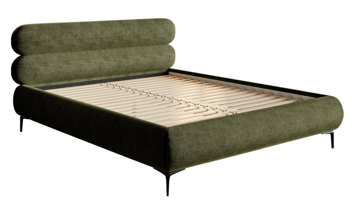 POLSTERBETT Roule Olivgrün Chenille mit schwarzen Metallbeinen 180 cm - Schwarz/Olivgrün, Textil/Metall (180/200cm) - Selsey