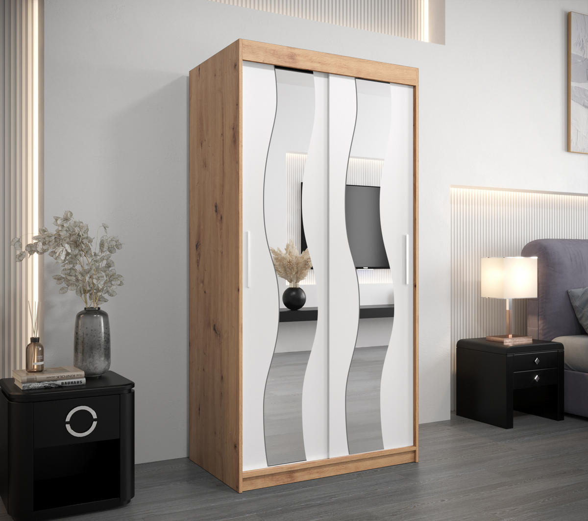 SCHWEBETÜRENSCHRANK 200/100/62 2-türig - Silberfarben/Weiß, Holz/Kunststoff (100/200/62cm) - Abiks Möbel