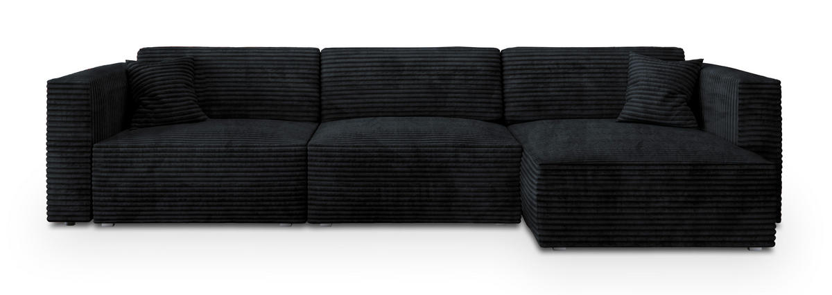 ECKSOFA TOLMO Schwarz Kordstoff mit Schlaffunktion - Schwarz, Holz (347/148cm) - MASSENO