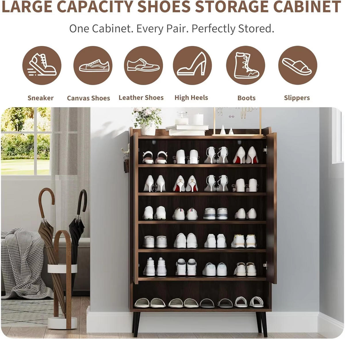 SCHUHSCHRANK Organizer 6 Ebenen Stauraum - Braun, Holz (75/110/37cm) - Kaket