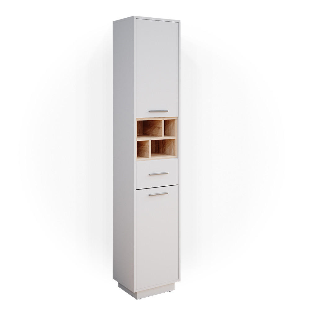BADSCHRANK Beatrice Weiß 38 x 190 cm - Weiß, Holzwerkstoff (38/190/30cm) - Vicco