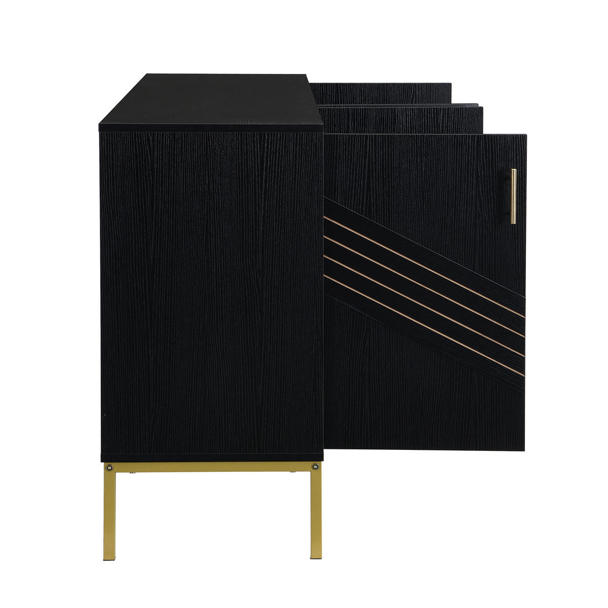 SIDEBOARD 4 Türen Schwarz Gold Metallbeine Verstellbare Regale - Schwarz, Holzwerkstoff (40/80.5/160cm) - FLIEKS