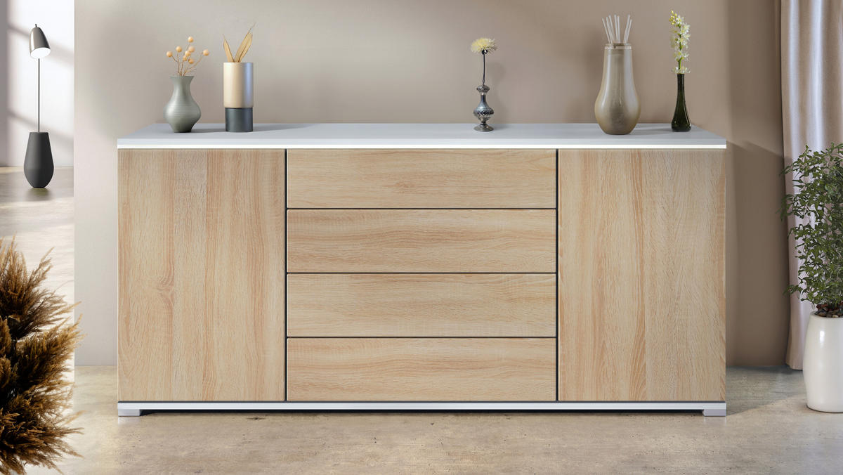SIDEBOARD Faro Eiche sägerau - Eiche San Remo, Holzwerkstoff (166.5/75.5/35cm) - Vladon