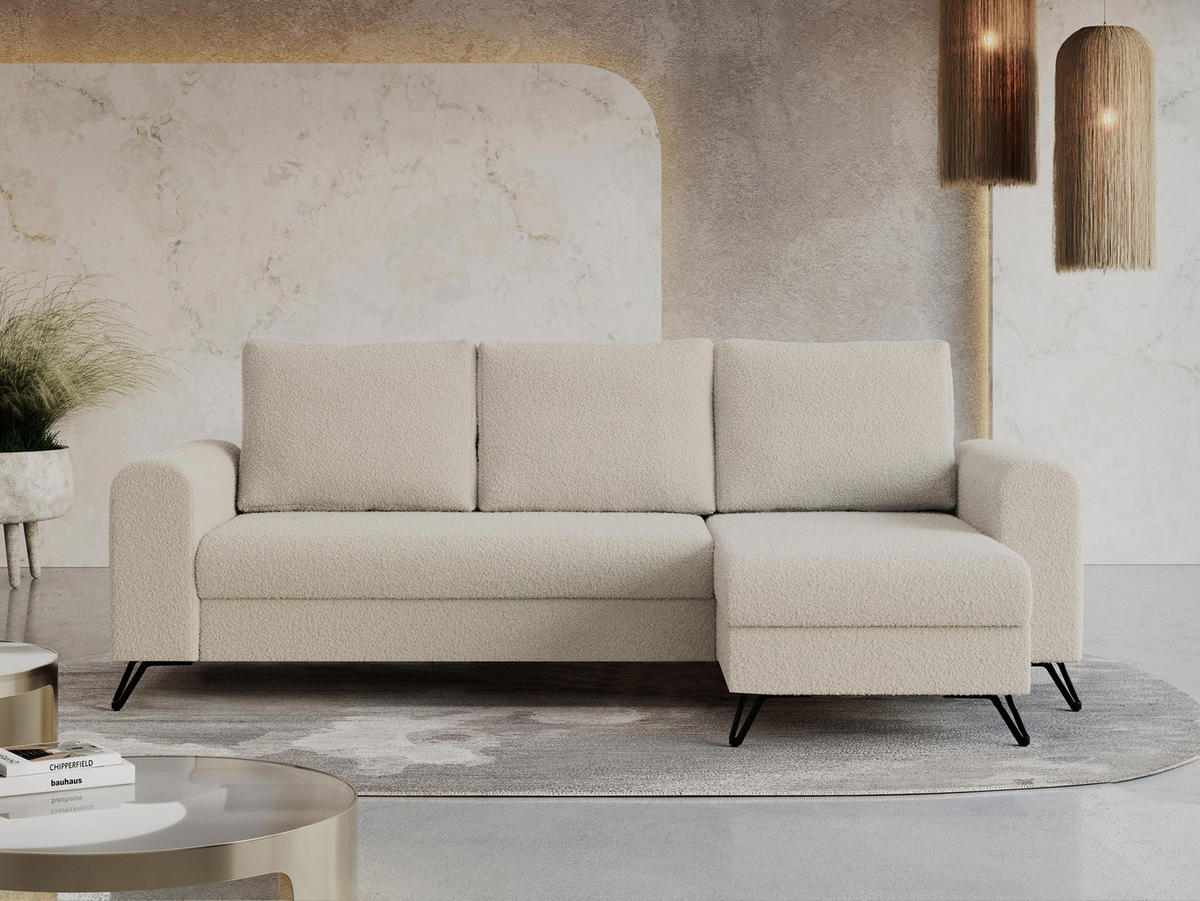 ECKSOFA Hugo Boucle Beige - Beige/Schwarz, Textil/Metall (242/140cm) - MKS
