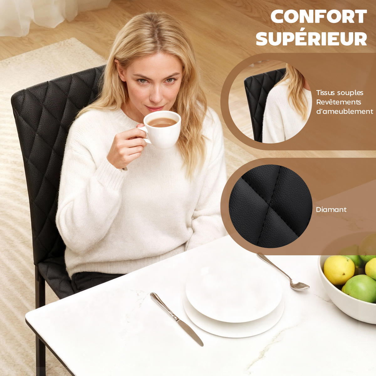 ESSZIMMERSTÜHLE 4er-Set DE-13295 Rhombus-Steppung Schwarz - Schwarz, Metall (41/91/50cm) - ComfortXL