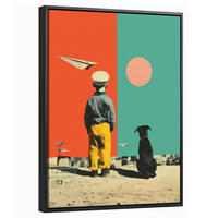 LEINWAND Bilder mit Rahmen - Retro - Junge - Hund - Rot - Grün - 30x40 - Orange, Textil (30/40cm) - MuchoWow