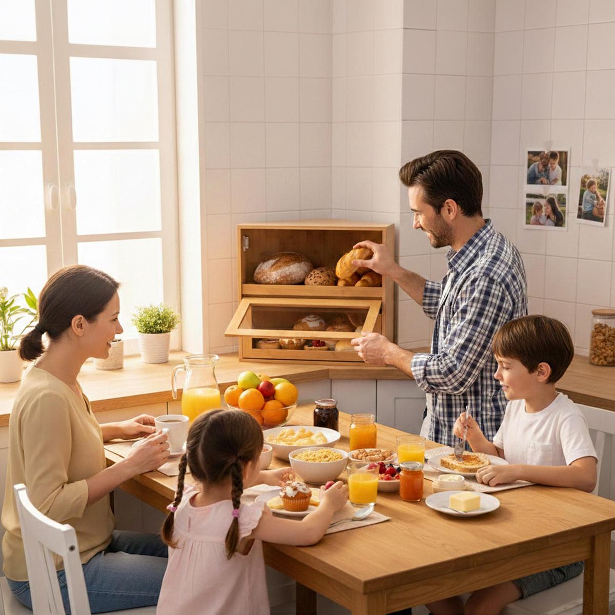 ROHOVÝ chlebník - svetlohnedá, drevo/plast (40/35/27.5cm) - Relaxdays