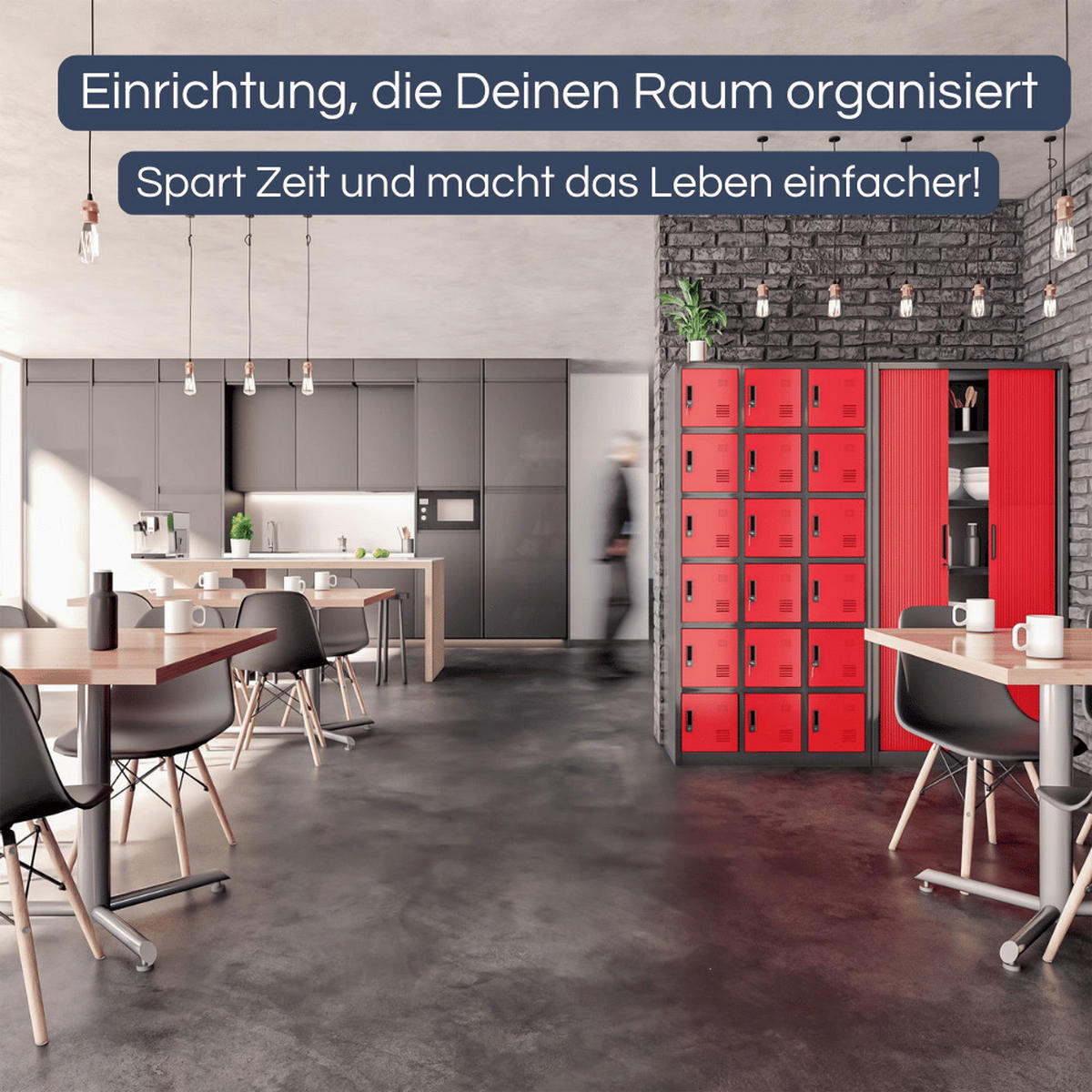 SCHLIESSFACHSCHRANK Spind BERN 18 Fächer185x90x40cm Anthrazit-Rot - Anthrazit, Metall (90/185/40cm) - DELUKE