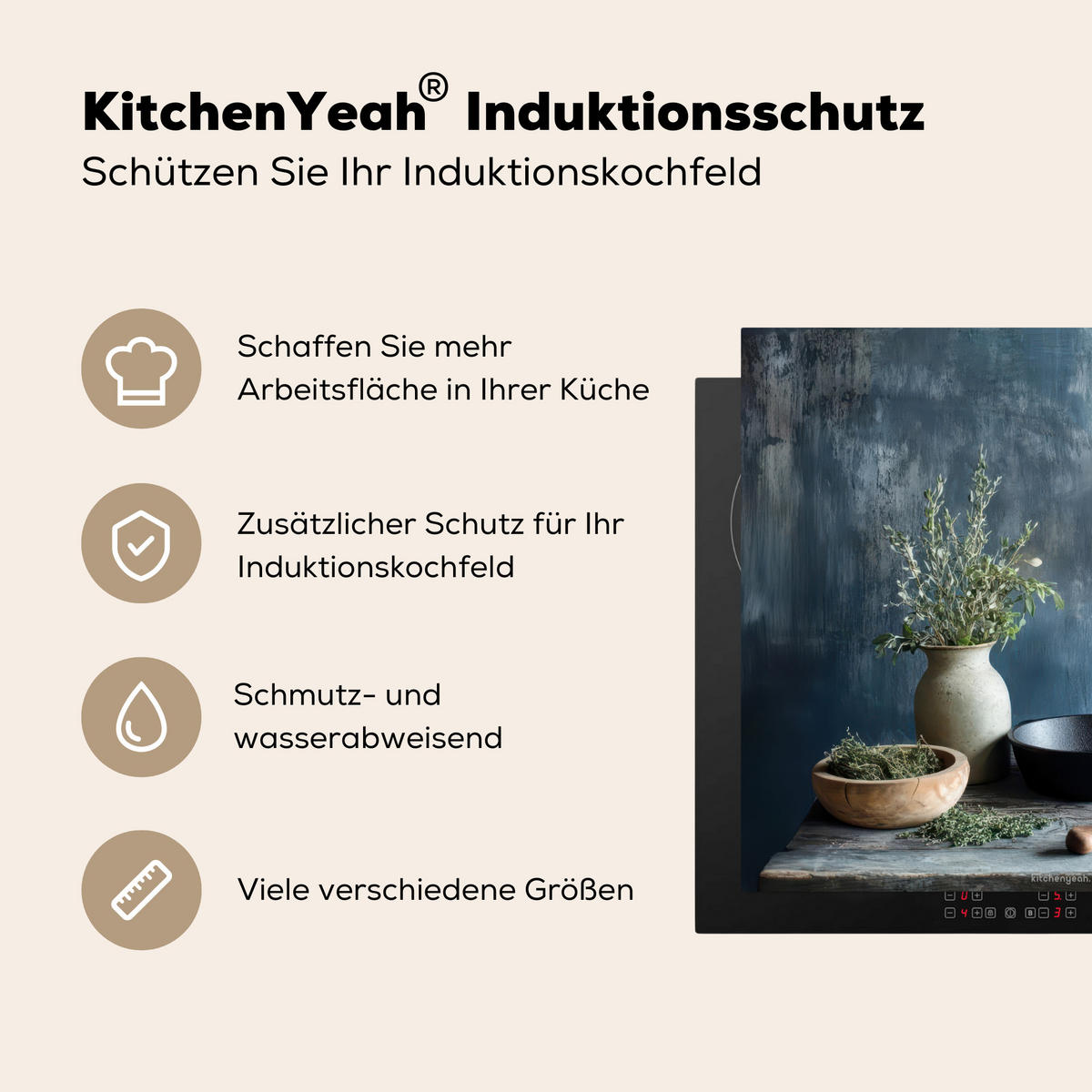 HERDABDECKPLATTE Stilleben - Kräuter - Rustikal Herdabdeckung Induktionsfeld 60x52 cm - Blaugrau, Kunststoff (60/52/0.2cm) - MuchoWow