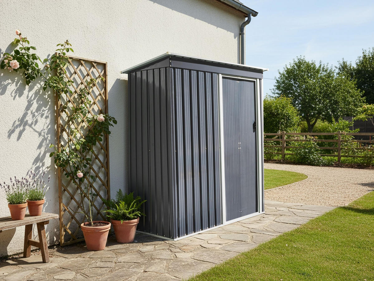 CASĂ PENTRU UNELTE 150 cm 89 cm gri grafit Aisone - alb/grafit, metal (150/182/89cm) - Beliani