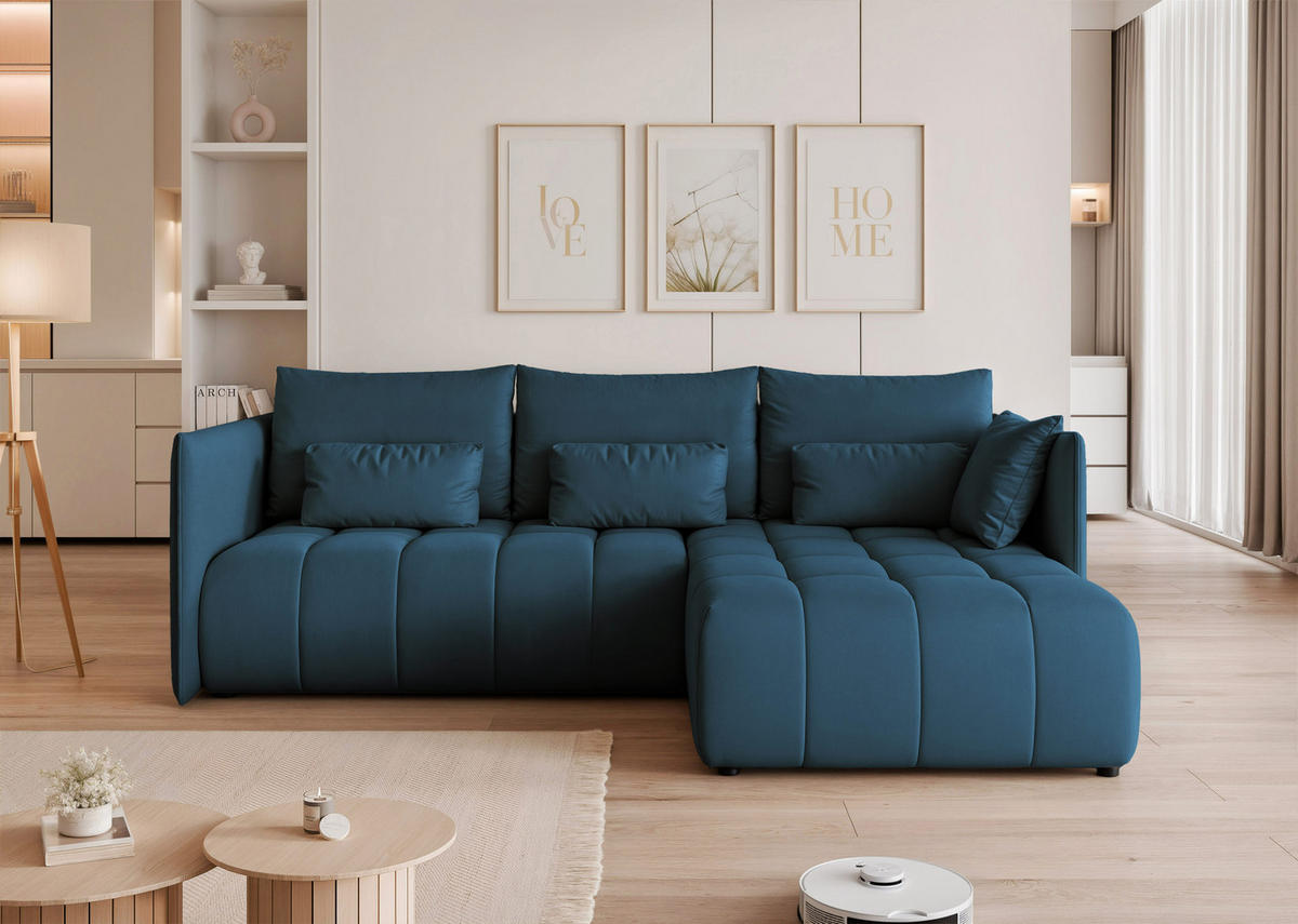 ECKSOFA CLEO mit Schlaffunktion und Bettkasten Marineblau - Dunkelblau, Holzwerkstoff/Kunststoff (245/180cm) - Idohome