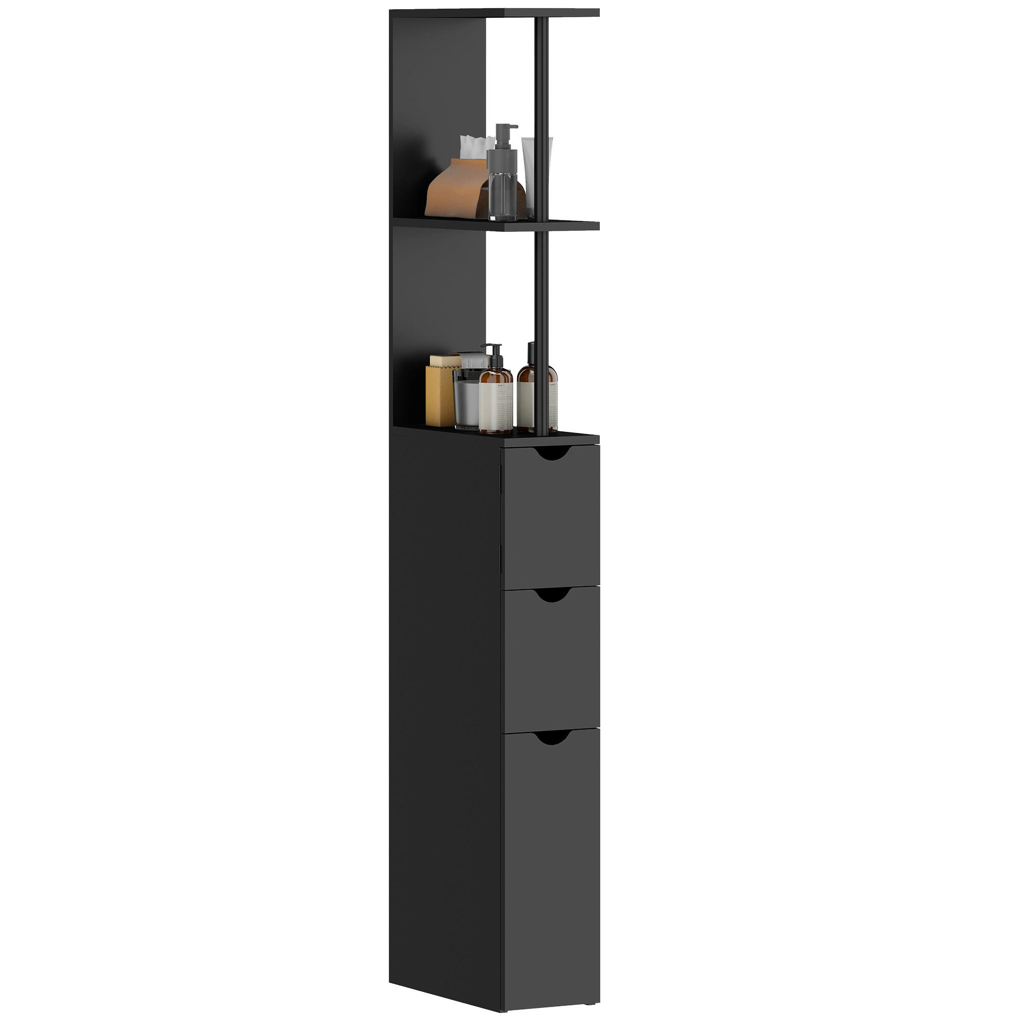 HOCHSCHRANK DE-12501 15/33/137 cm Schwarz - Schwarz, Holzwerkstoff (15/136.8/33cm) - ComfortXL