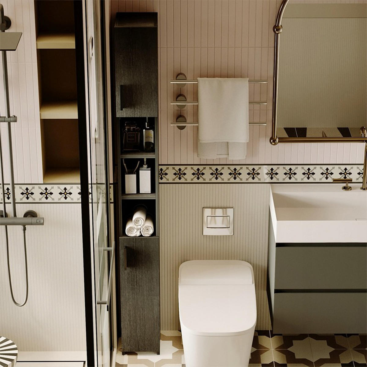 BADEZIMMERSCHRANK, schwarz 21/26/182 cm - Schwarz, Holzwerkstoff (21/182/26cm)