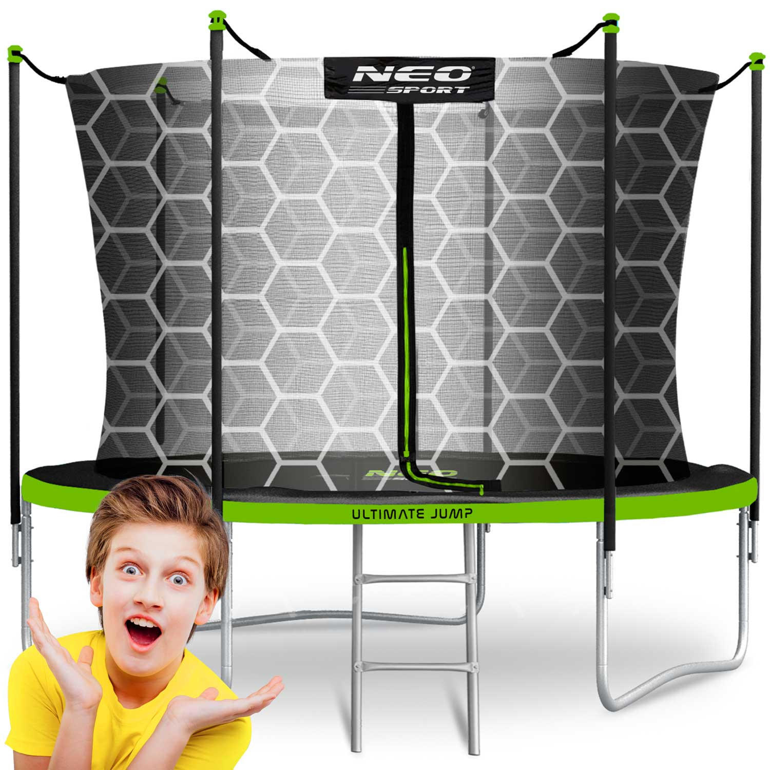 GARTENTRAMPOLIN 8 ft/252 cm mit Innennetz und Leiter - Grün, Metall (252/252cm)