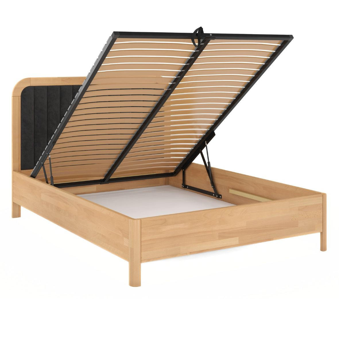 MASSIVHOLZBETT Modena mit Lattenrost und Bettkasten, Buche - lackiert, Naturfarben/Schwarz, 180x200 - Buchefarben/Schwarz, Holz/Buchenholz (180/200cm) - Visby