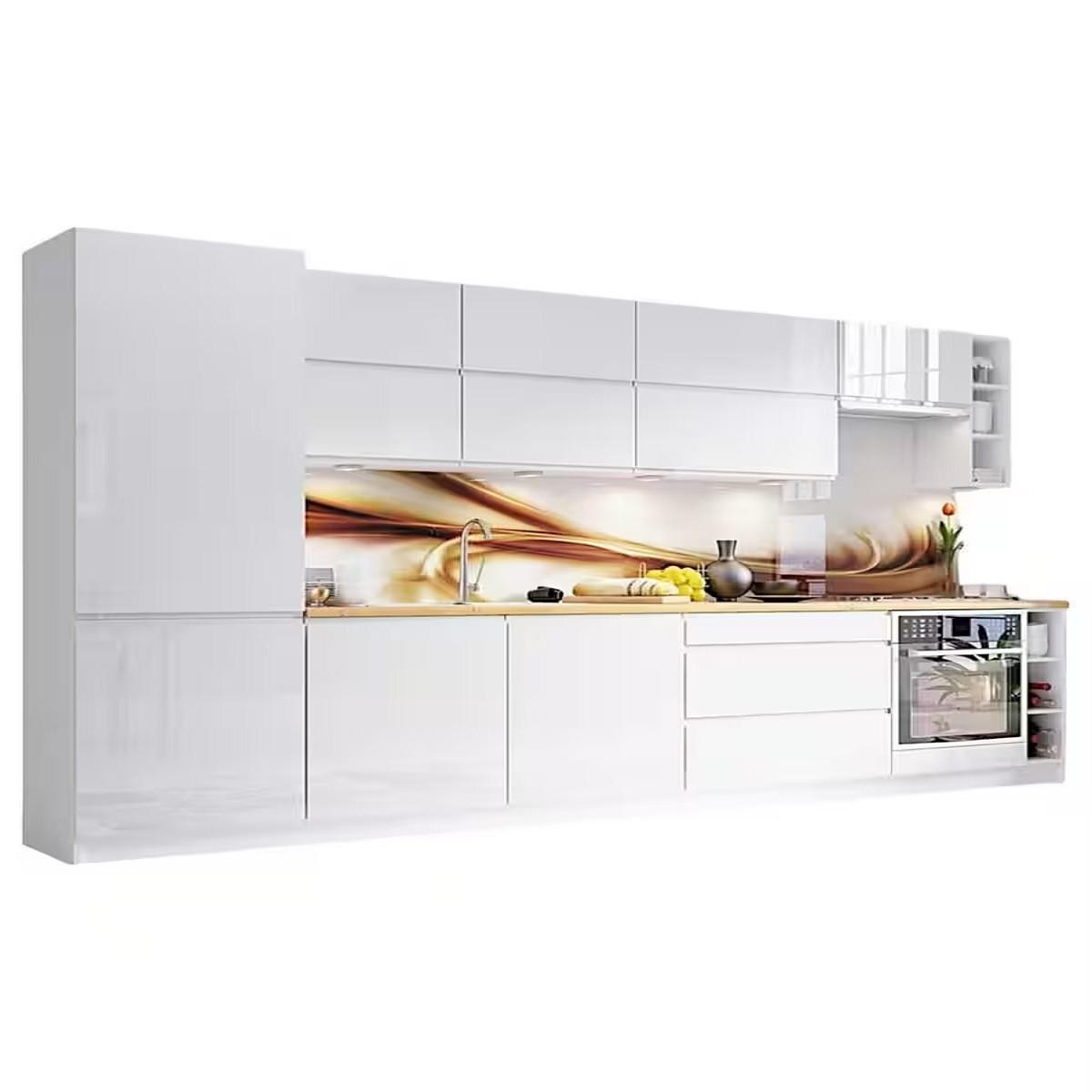 KÜCHENLEERBLOCK 340 cm Aspen in Weiß/Hochglanz - Weiß Hochglanz/Grau, Holz (340/212/60cm)