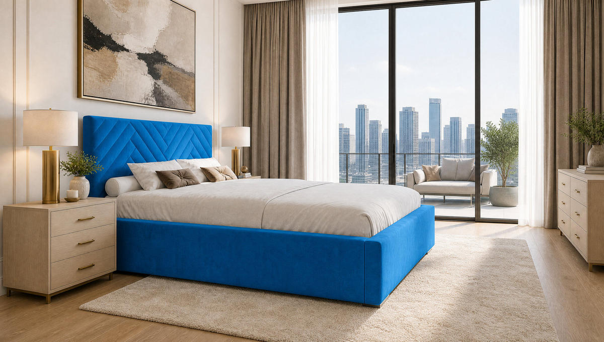 POLSTERBETT 180x200 cm AURA, Doppelbett mit Bettkasten und Lattenrost aus Holz, Velourstoff: Blau - Blau, Holz/Kunststoff (180/200cm) - Marpur