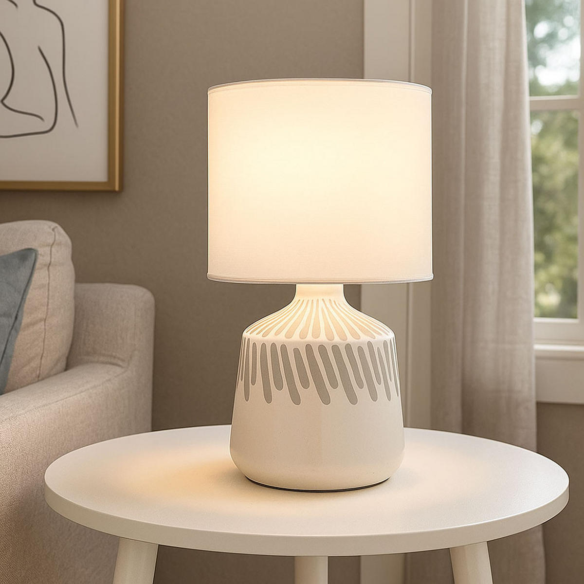 TISCHLEUCHTE Keramik Weiß - Weiß, Textil (17.5/17.5/31.5cm) - Globo Lighting