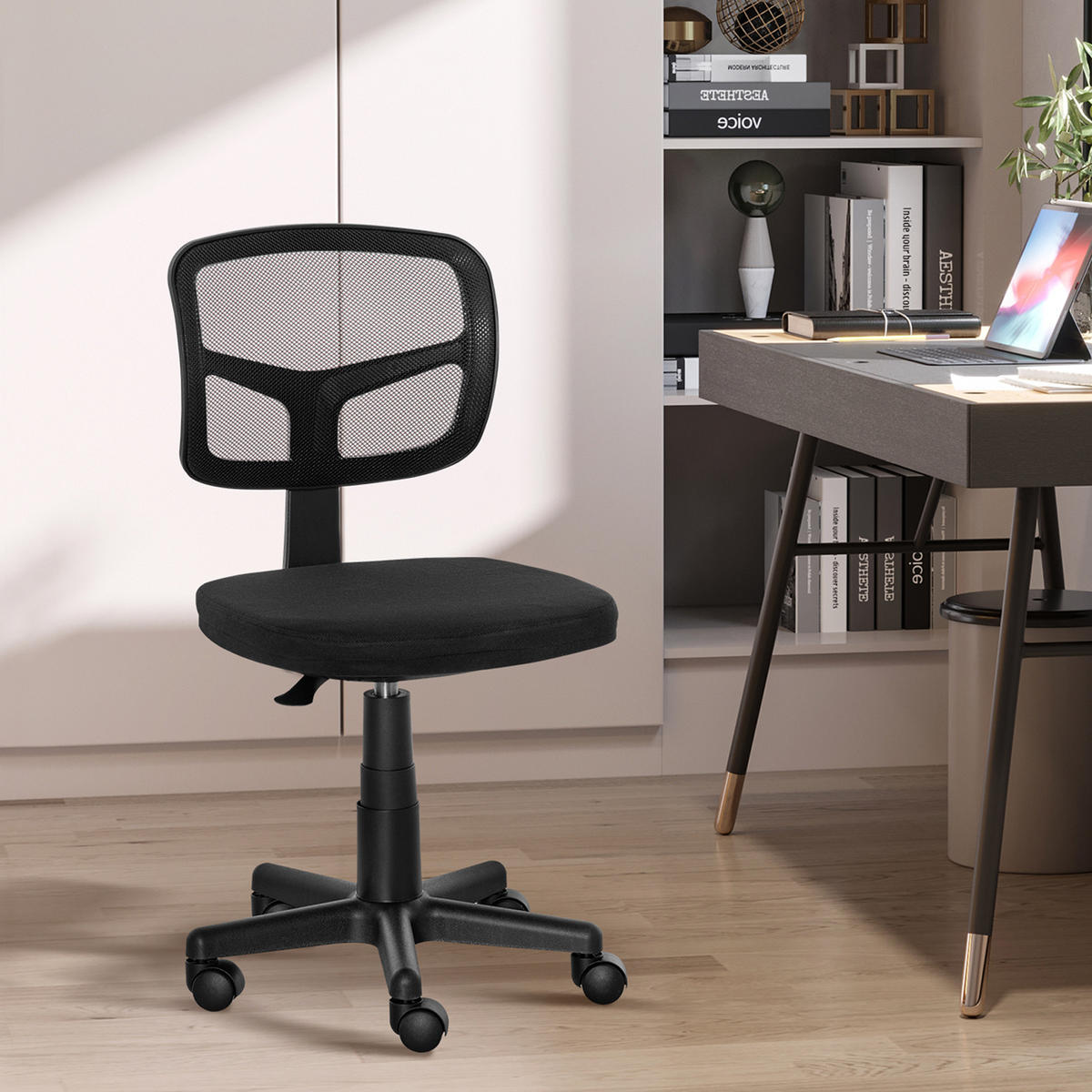 BÜROSTUHL Ergonomischer Schreibtischstuhl, Höhenverstellbarer Drehstuhl, Schwarz - Schwarz, Kunststoff/Textil (48/89.5/43cm) - Vinsetto