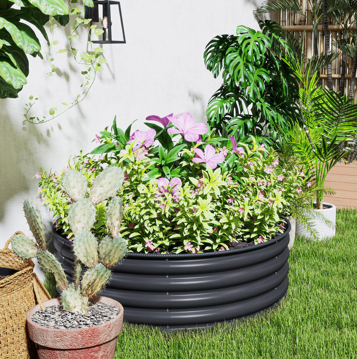 BLUMENKASTEN aus Stahl Ø120x43 cm in Dunkelgrau mit offener Basis - Dunkelgrau, Metall (120/43/120cm) - Modfu