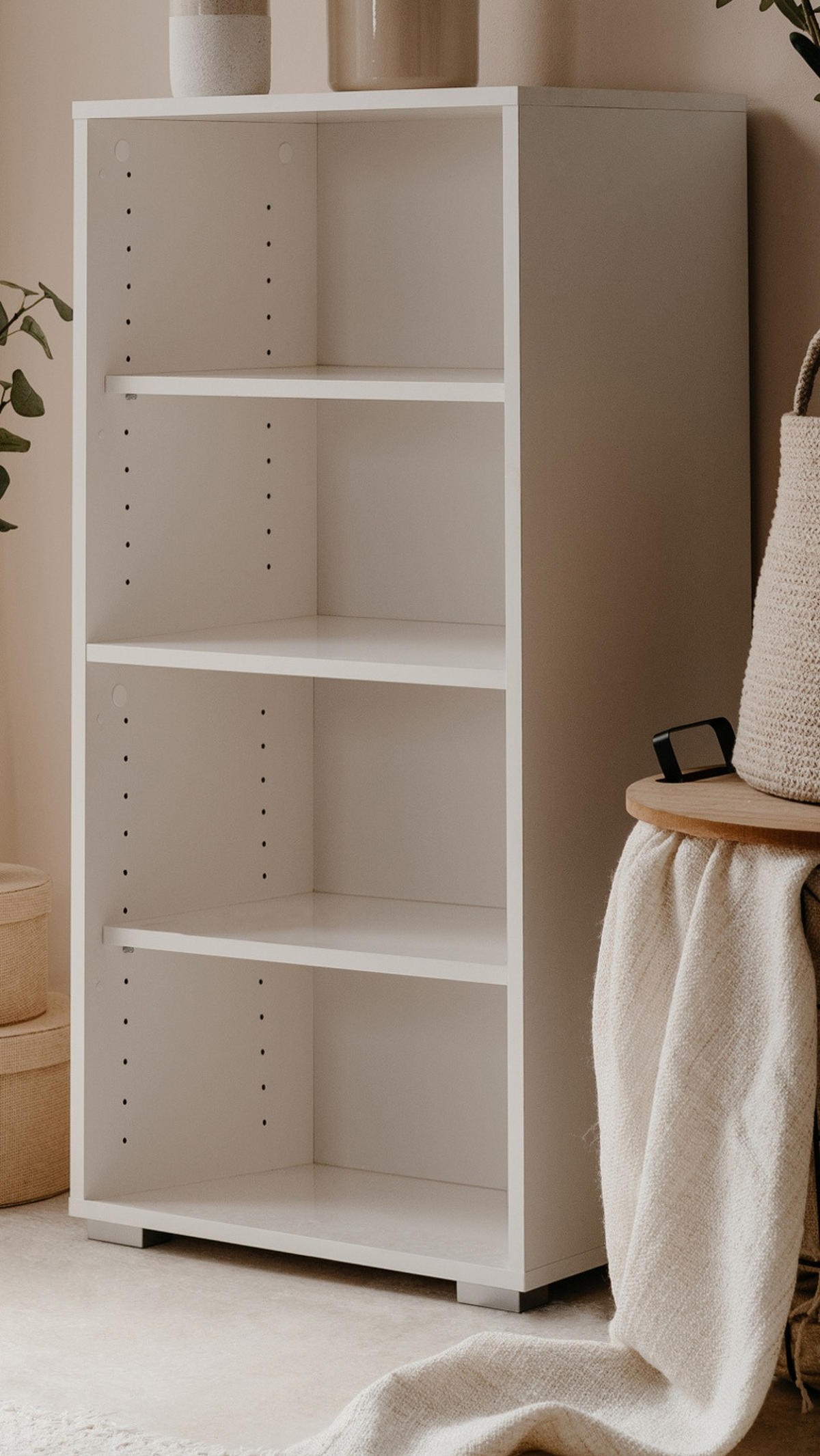 REGAL weiß 46 x 97 cm, Standregal mit 4 variablen Fächern - Silberfarben/Weiß, Holzwerkstoff/Kunststoff (46/96.5/33.5cm) - Furn.Design