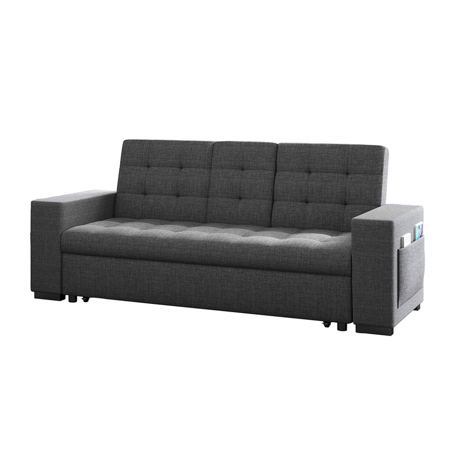 SCHLAFSOFA Noho grau 3-Sitzer aus Polyester - Grau, Holz (203/85/86cm) - Concept Usine