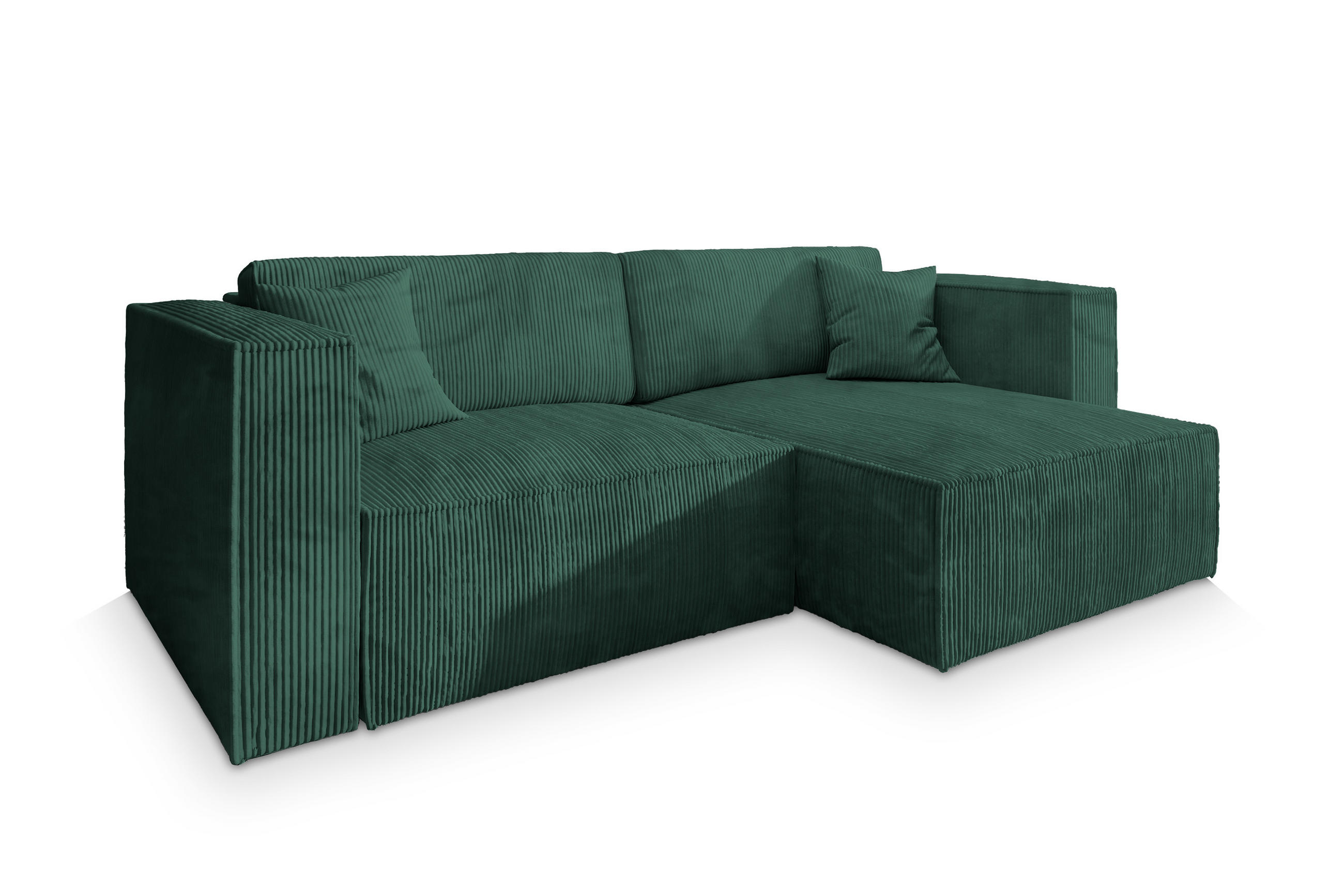ECKSOFA NERIO P Grün Kordstoff mit Schlaffunktion - Grün, Holz (245/148cm) - MASSENO