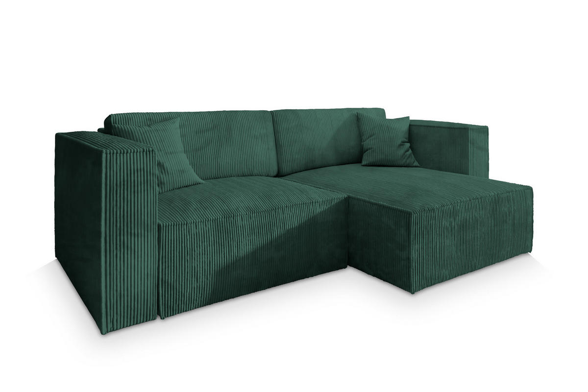 ECKSOFA NERIO P Grün Kordstoff mit Schlaffunktion - Grün, Holz (245/148cm) - MASSENO