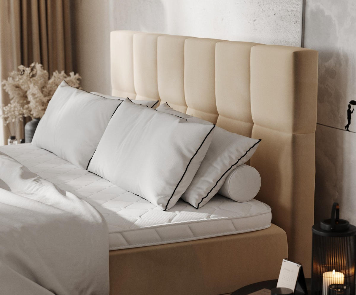 BOXBETT Savio 200/200 cm Beige im Kronos Stoff - Beige/Schwarz, Holz/Holzwerkstoff (200/200cm) - AltaBeds