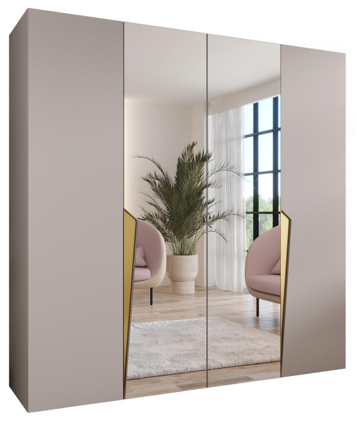 DREHTÜRENSCHRANK 202/200/52 4-türig - Beige/Goldfarben, Holz/Metall (200/202/52cm) - Abiks Möbel