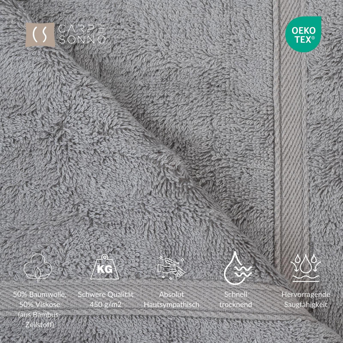 DUSCHTÜCHER 70x140 cm 450g/m2 im 2er Set, Duschtuch Grau - Grau, Textil (70/140cm) - Carpe Sonno