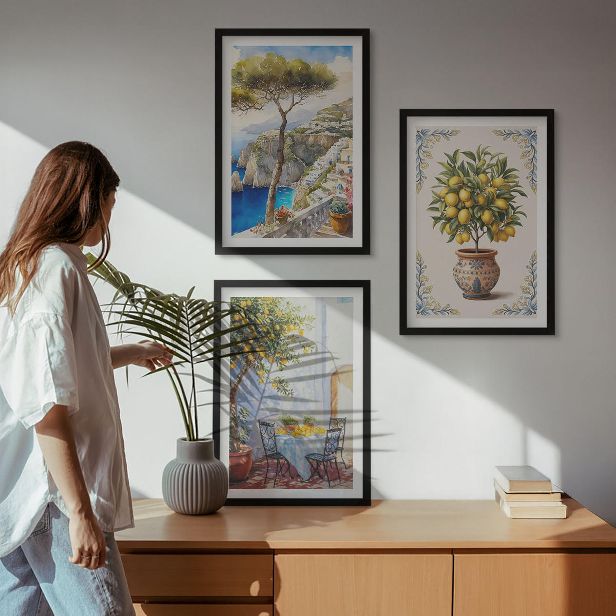 WANDBILDER 3er-Set - 40x60 cm Schwarzer Rahmen - Tisch aus Zitronenbaum - Schwarz, Kunststoff (40/60cm) - ArtPrintCave