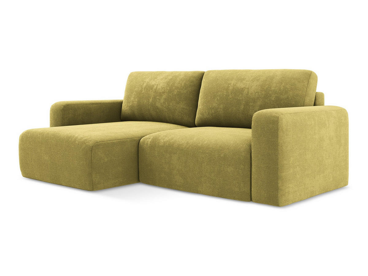 ECKSOFA mit Schlaffunktion links Chenille Stoff Grün - Limette/Schwarz, Kunststoff/Textil (149/244cm) - Makamii
