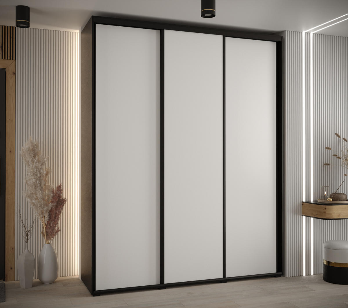 SCHWEBETÜRENSCHRANK 235,2/200/45 3-türig - Schwarz/Weiß, Holz/Metall (200/235/45cm) - Abiks Möbel