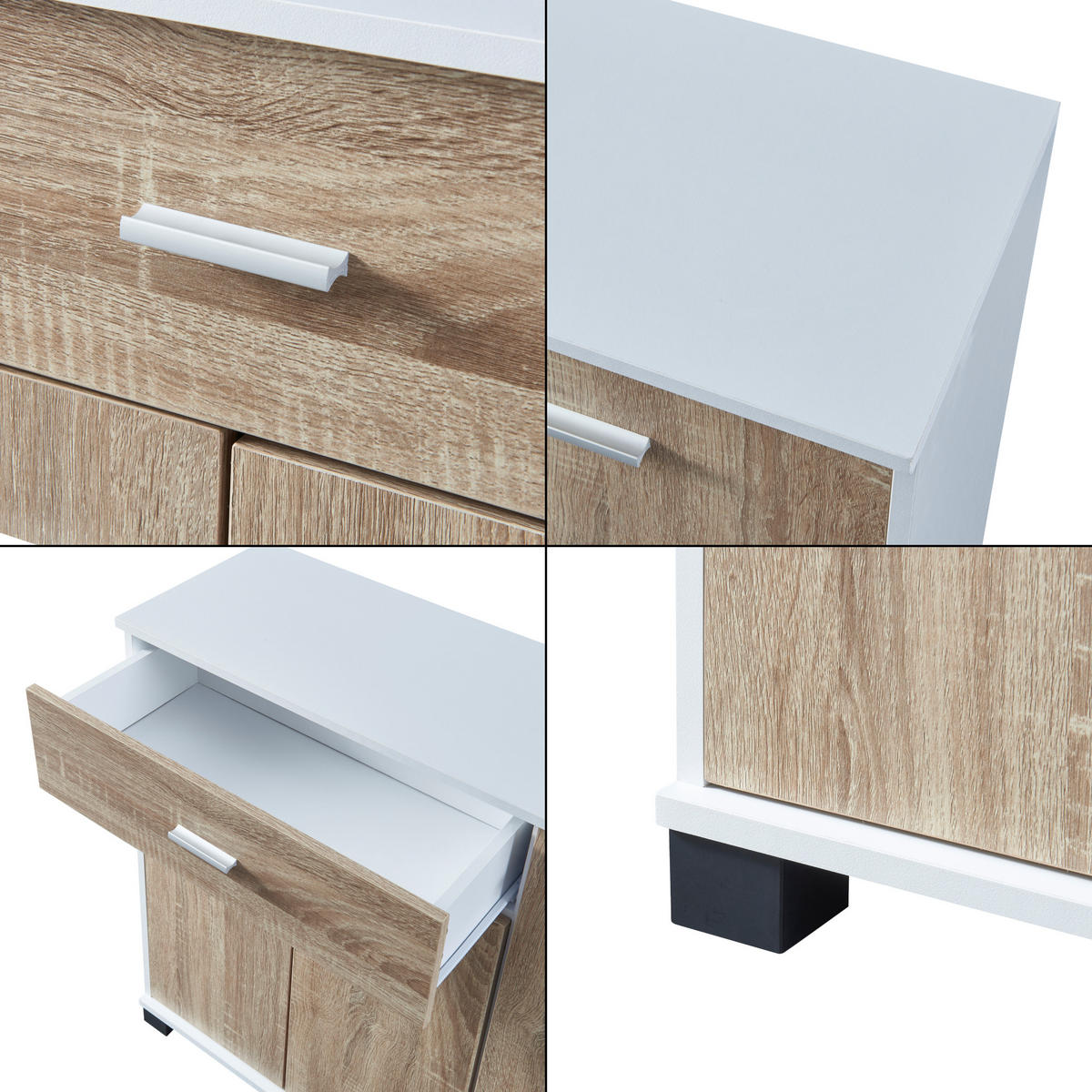 SIDEBOARD Bobeck - Eichefarben/Weiß, Holzwerkstoff (80/72/28cm) - [en.casa]