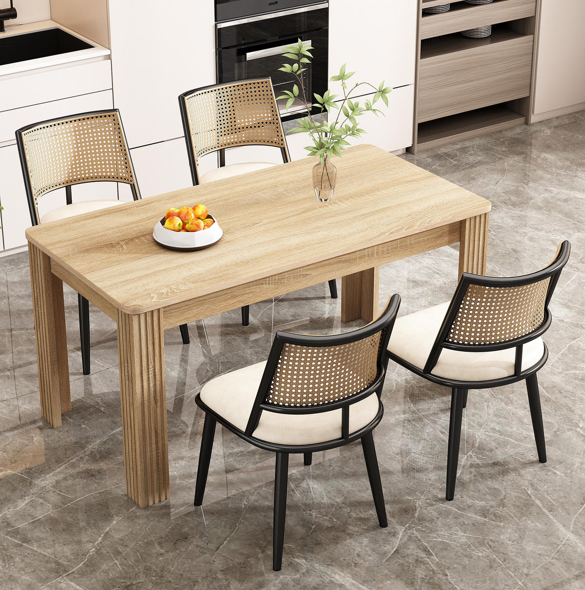 ESSZIMMERSTUHL 6er-Set mit PU-Sitz und Rattan-Rückenlehne Schwarz - Schwarz, Metall (46/80/48.1cm) - Meubliv