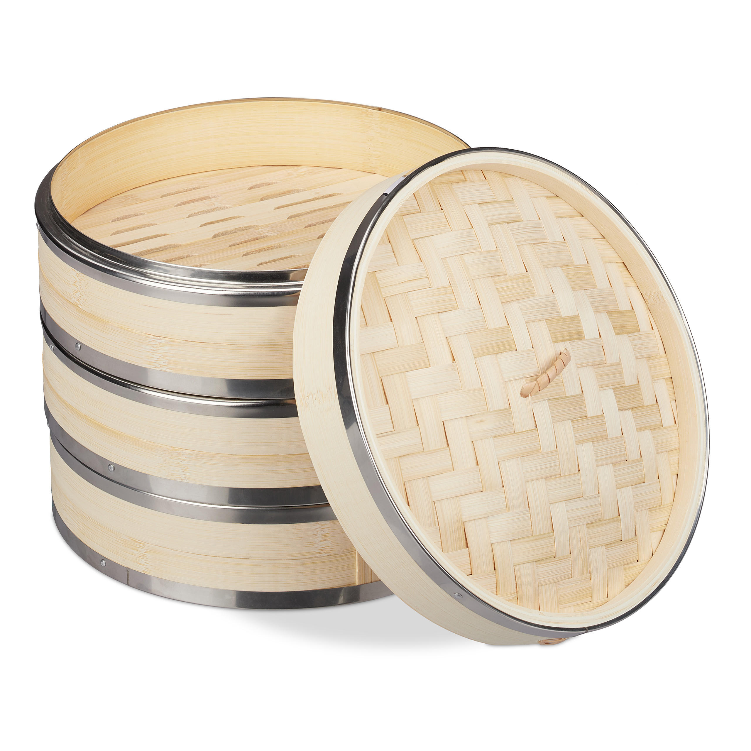 BAMBUSOVÝ parník - svetlohnedá, kov/drevo (24/24/23cm) - Relaxdays
