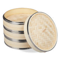 BAMBUSOVÝ parník - svetlohnedá, kov/drevo (24/24/23cm) - Relaxdays