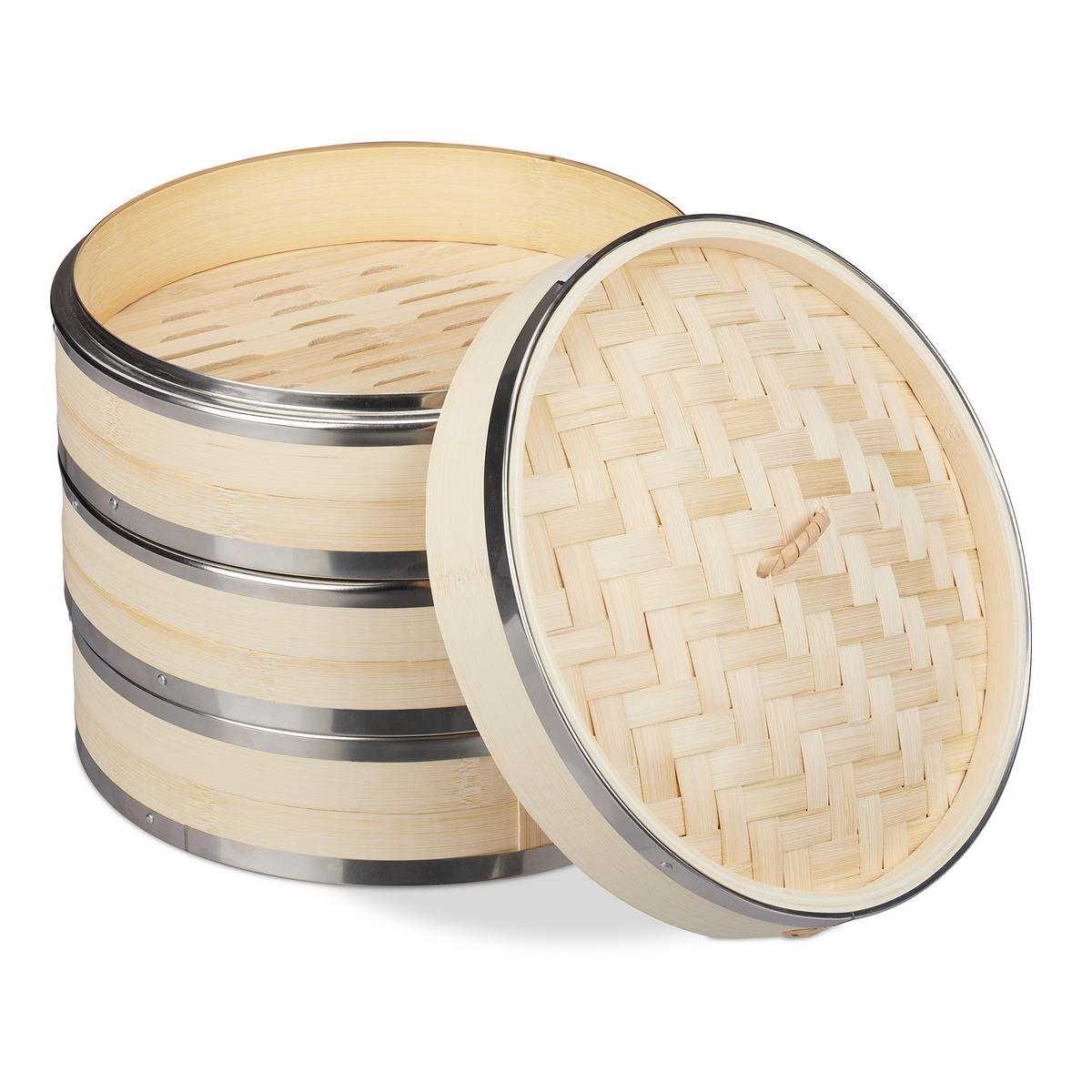 BAMBUSOVÝ parník - svetlohnedá, kov/drevo (24/24/23cm) - Relaxdays