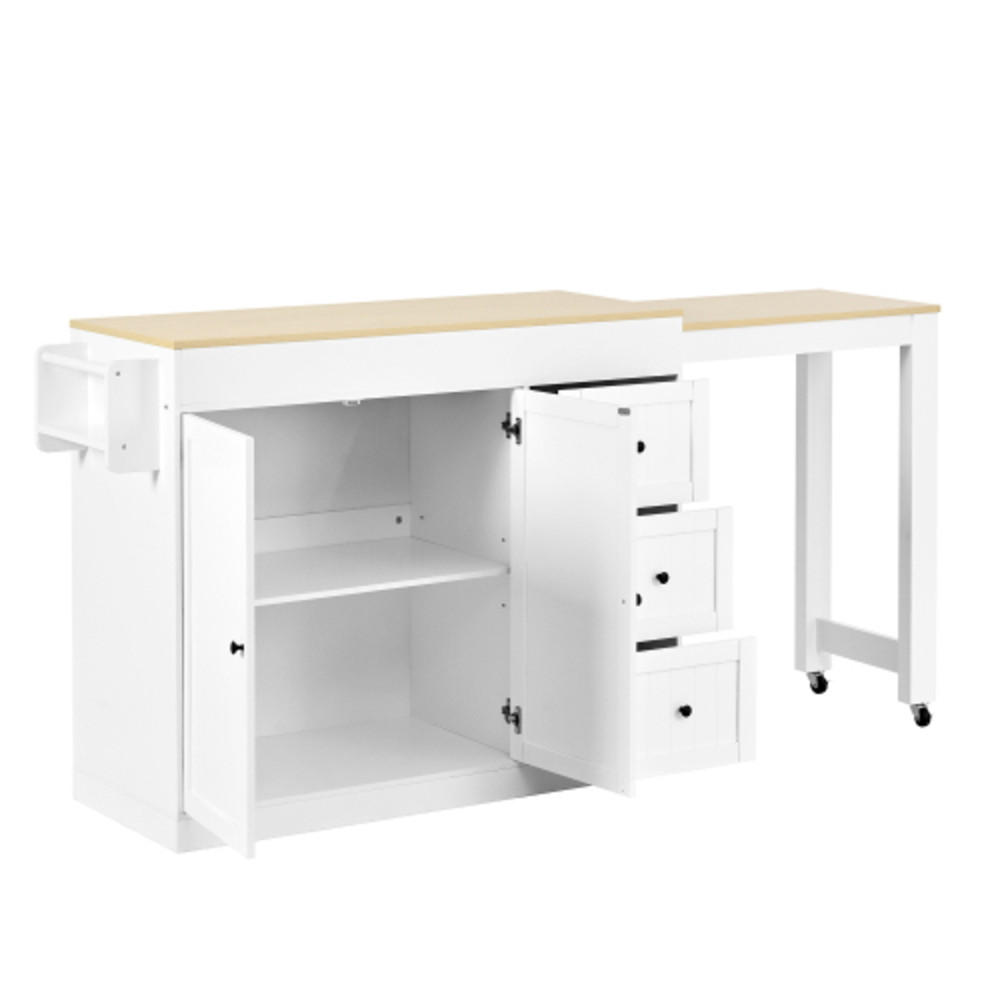 KÜCHENINSEL mit arretierbaren Lenkrollen weiß 112-186,8×45×93 cm aus MDF - Weiß, Holzwerkstoff (186.8/93/45cm) - Luhomfu